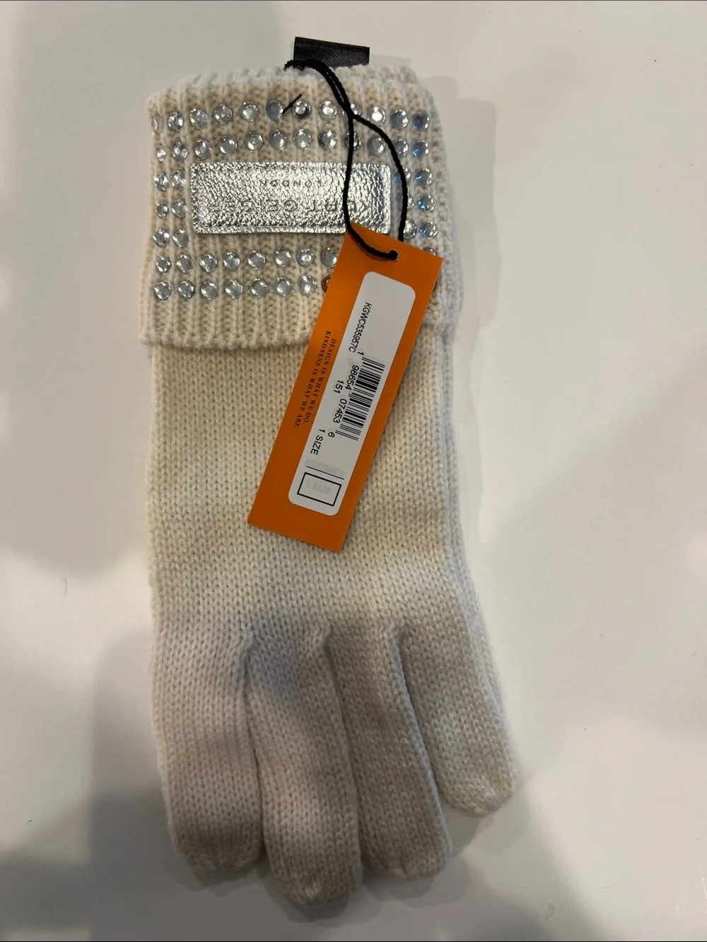 Kurt Geiger London Crystal Cuff Gloves Bone Embellished Knit Winter NWT